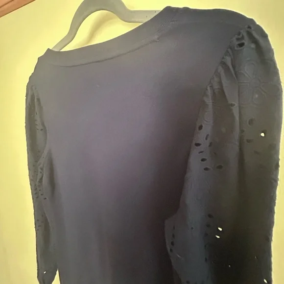 NWOT Talbots Navy Blue BEAUTIFUL Sheath Dress, Eyelet Detail Long Sleeves - Picture 10 of 14